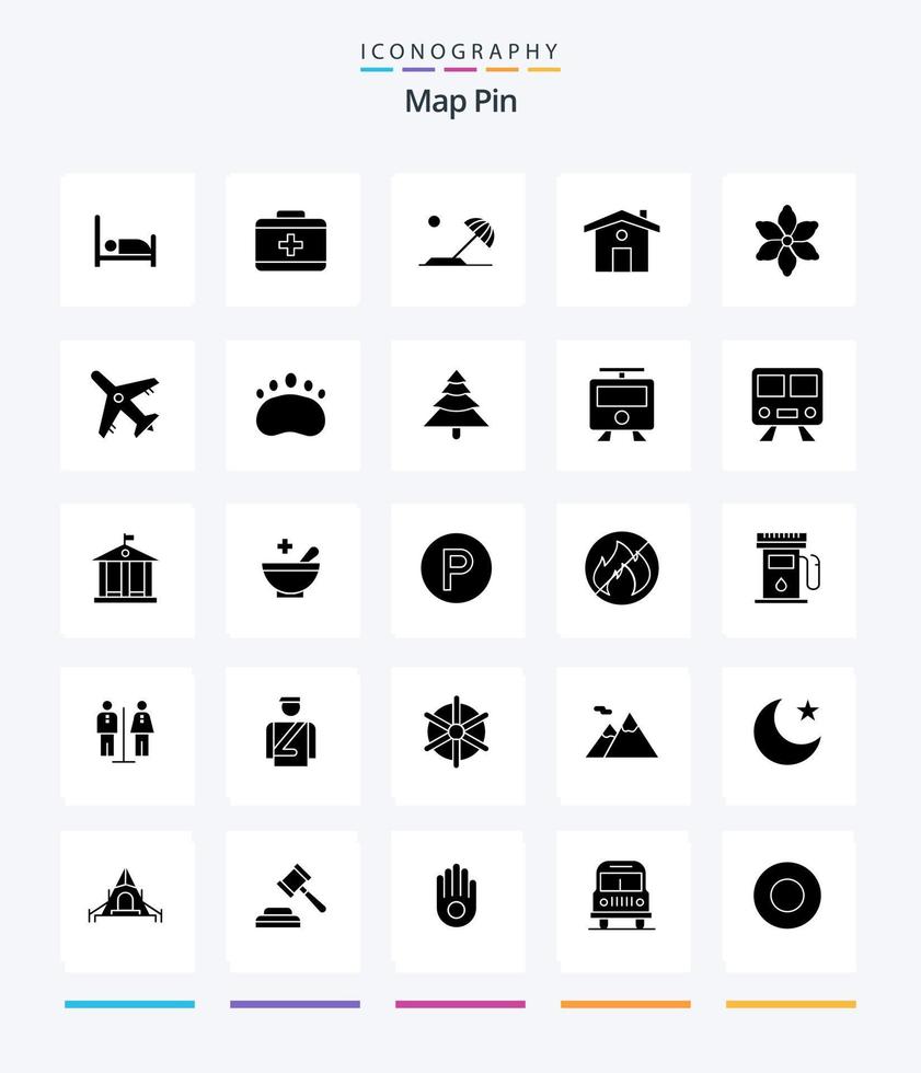 mapa creativo pin 25 glifo paquete de iconos negro sólido como viajes. planta. día festivo. naturaleza. viajar vector