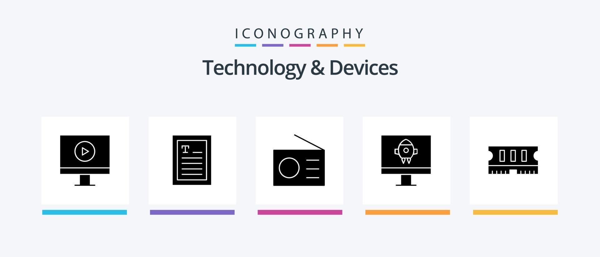Devices Glyph 5 Icon Pack Including . ram. radio. memory. startup. Creative Icons Design vector