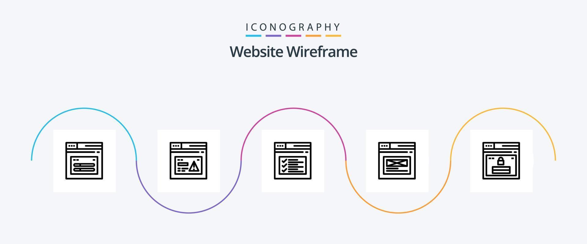 paquete de iconos de la línea 5 de estructura alámbrica del sitio web que incluye el sitio web. página. alerta. Internet. sitio web vector