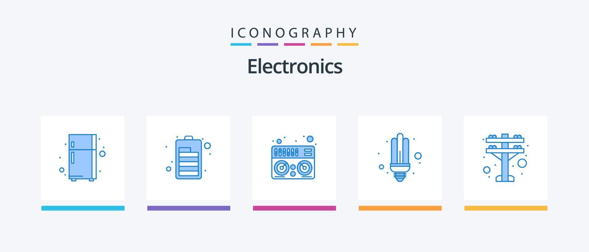 Paquete de 5 íconos de electrónica azul que incluye . fuerza. música. torre eléctrica. luz. diseño de iconos creativos vector