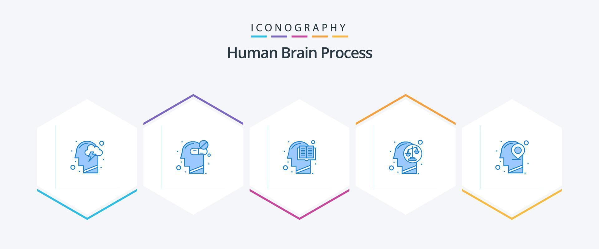 Human Brain Process 25 Blue icon pack including human. decision. medicine. balance. human vector