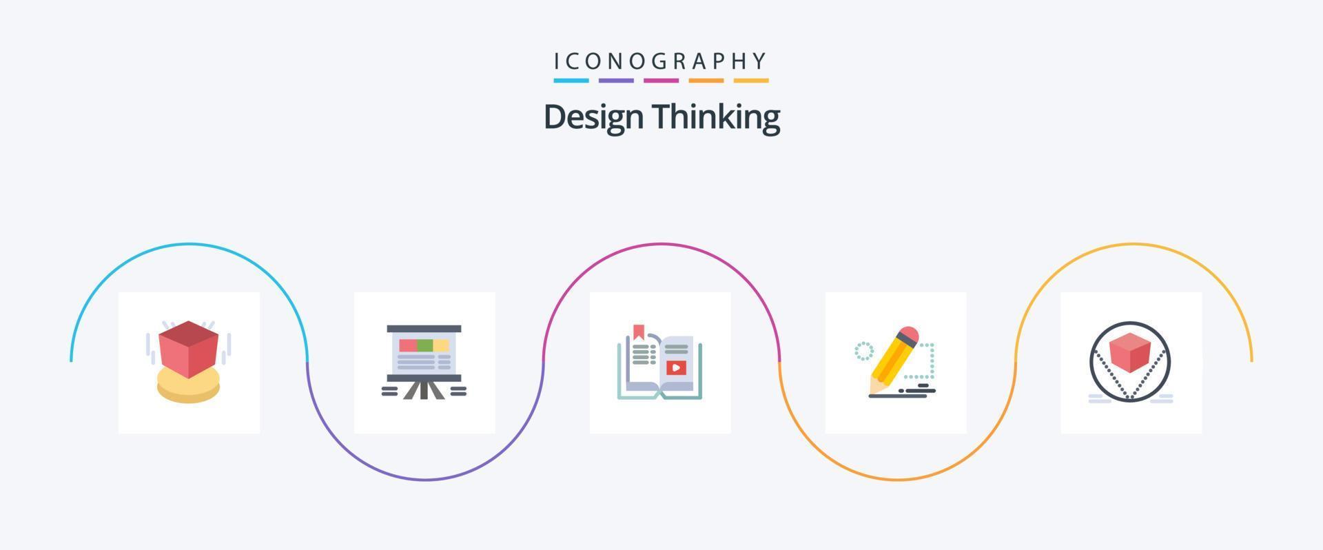 Design Thinking Flat 5 Icon Pack que incluye pintura. lápiz. cuadro. multimedia. tutorial vector