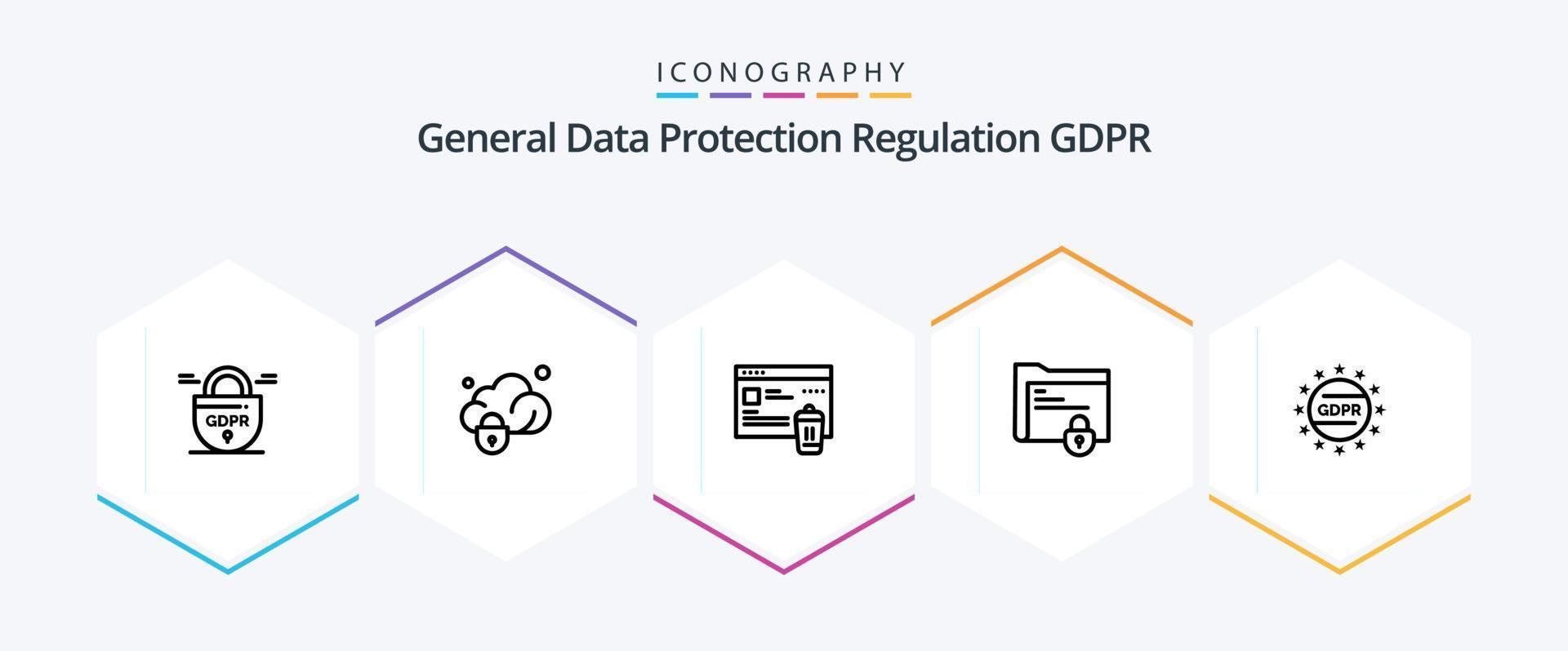 Gdpr 25 Line icon pack including gdpr . safe folder. been . lock . folder vector