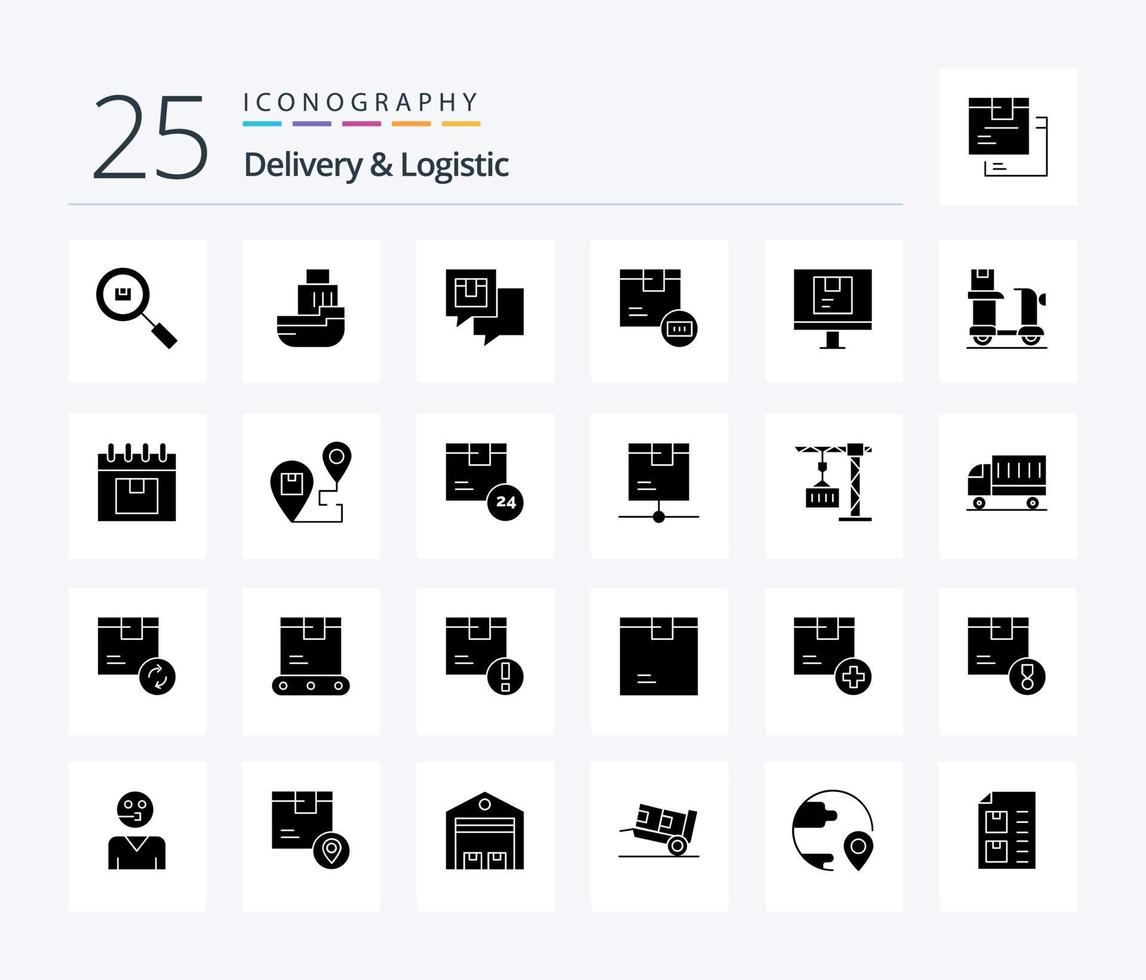 Delivery And Logistic 25 Solid Glyph icon pack including delivery. barcode. shipping. shipping. feedback vector