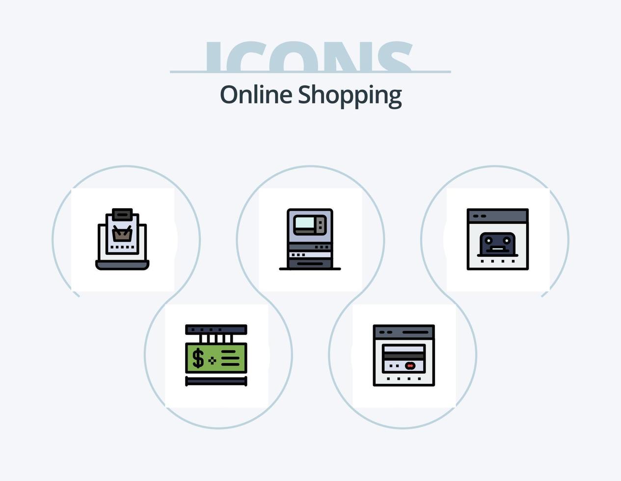 línea de compras en línea llena de icono paquete 5 diseño de iconos. comercio. Internet. en línea. en línea. crédito vector