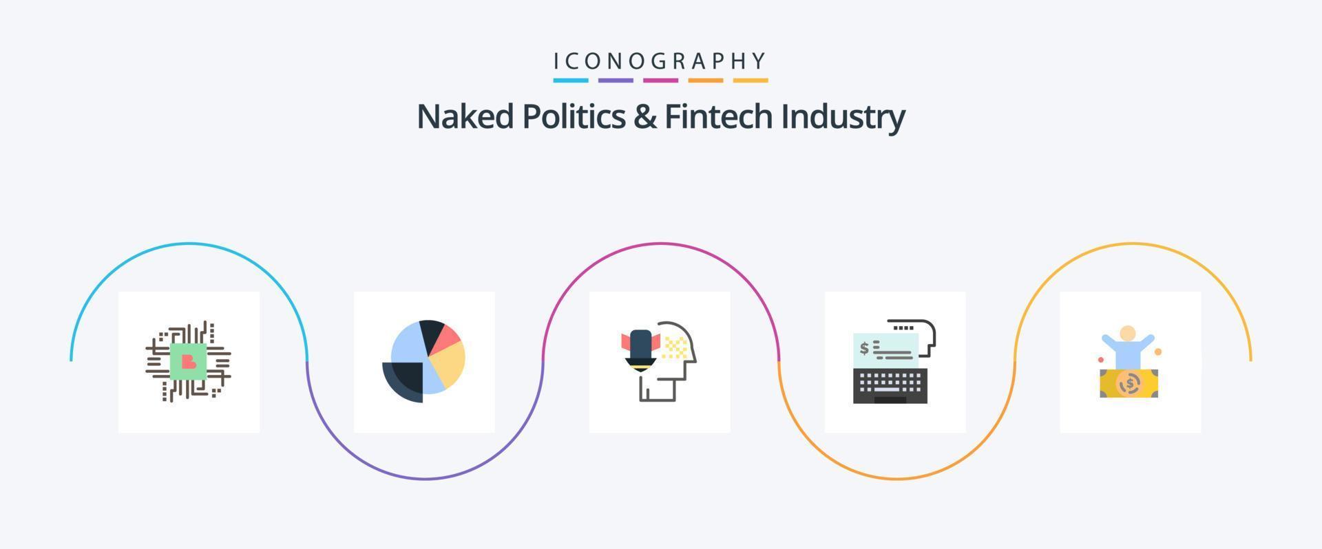 Política desnuda e industria fintech flat 5 icon pack que incluye dinero. banco. datos. banca digital. proteccion vector