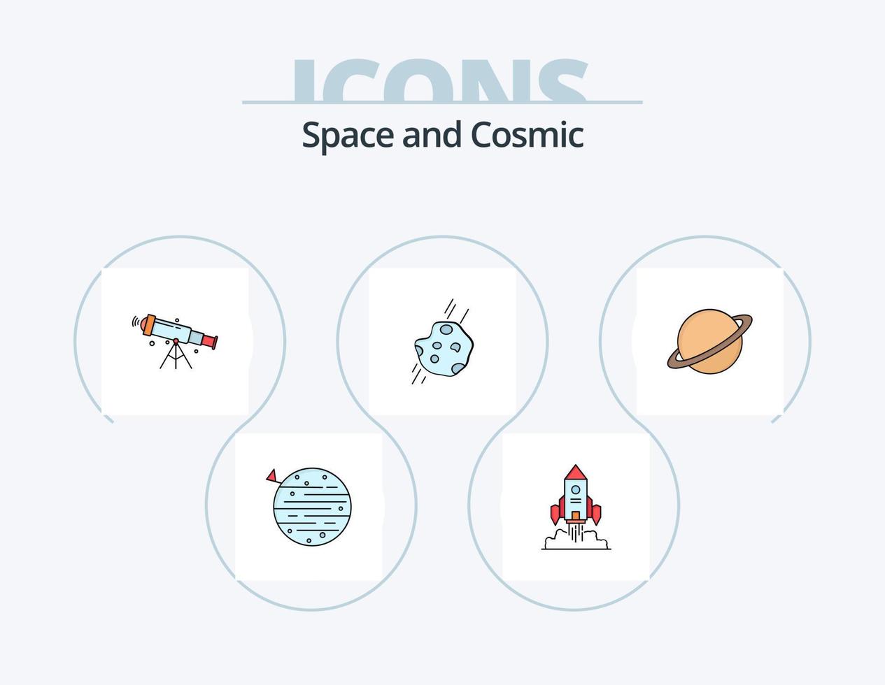 paquete de iconos llenos de línea espacial 5 diseño de iconos. mundo. tierra. cuadrado. universo. planetas vector