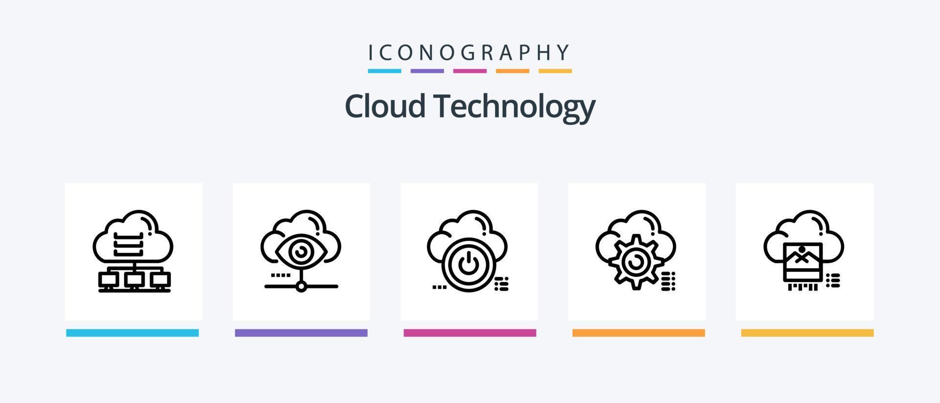 paquete de iconos de la línea 5 de tecnología en la nube que incluye la nube. engranaje. nube. informática. documento. diseño de iconos creativos vector
