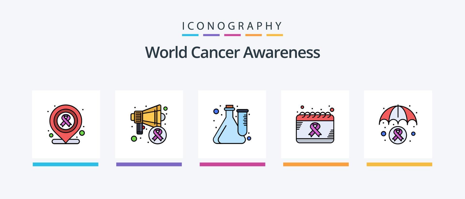 la línea mundial de concientización sobre el cáncer llenó un paquete de 5 íconos que incluye hueso. inyección. derrotar. salud. cáncer. diseño de iconos creativos vector