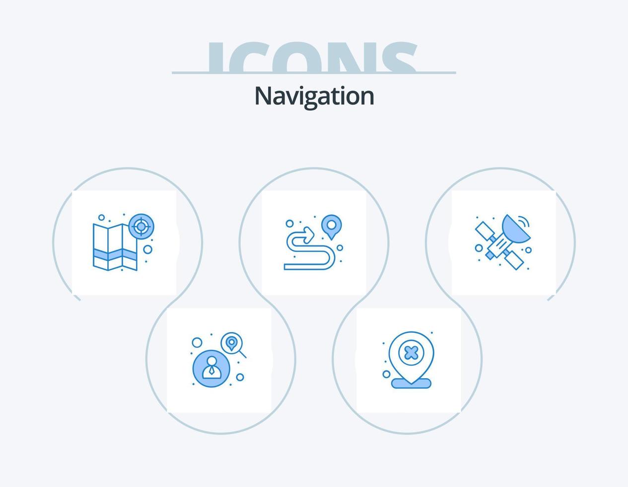 Navigation Blue Icon Pack 5 Icon Design. gps. route. location. pin. target vector