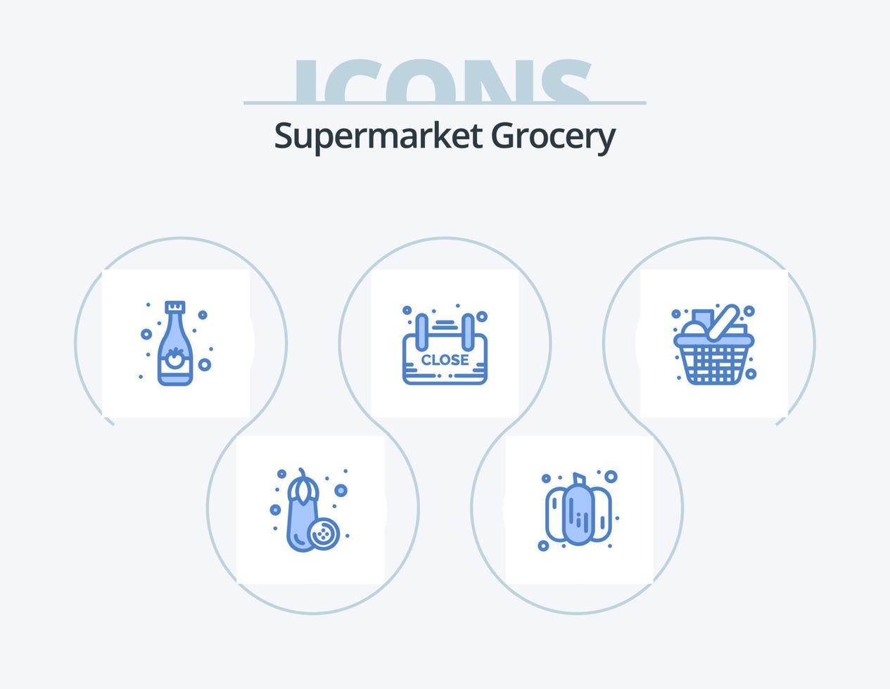 paquete de iconos azul de comestibles 5 diseño de iconos. compras. carro. beber. comercio. firmar vector