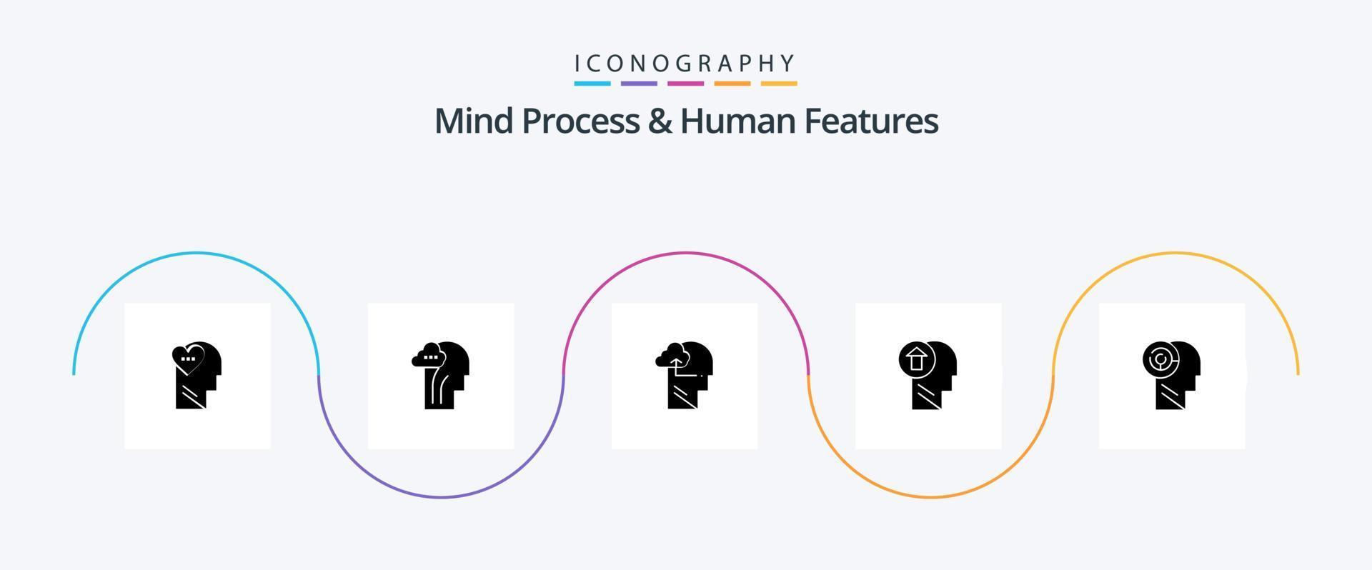 Mind Process And Human Features Glyph 5 Icon Pack Including up. knowledge. experience. human. arrow vector
