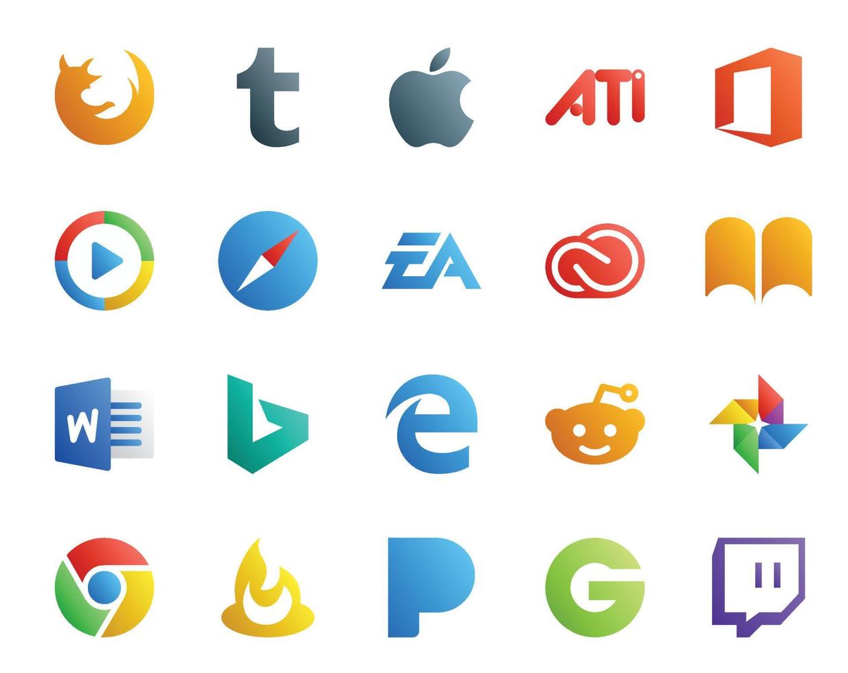 20 Social Media Icon Pack Including word adobe safari cc sports vector