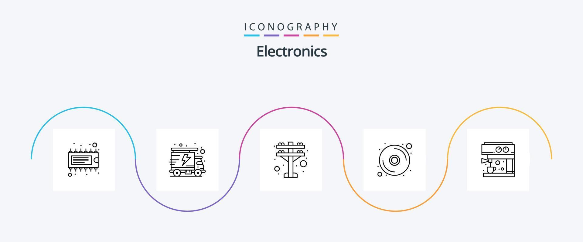 Electronics Line 5 Icon Pack Including . maker. electric tower. machine. dvd vector