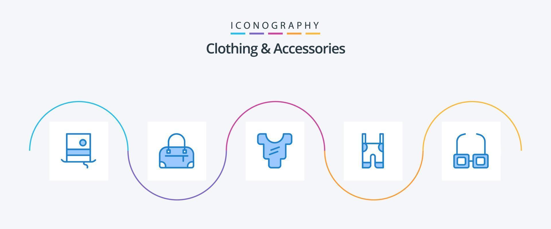 Clothing and Accessories Blue 5 Icon Pack Including . read. clothes. glasses. pants vector