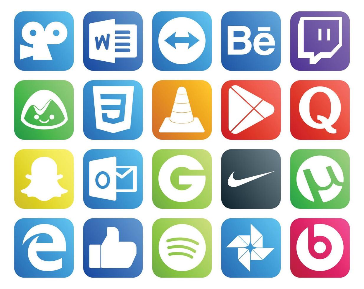 20 Social Media Icon Pack Including nike outlook media snapchat quora vector