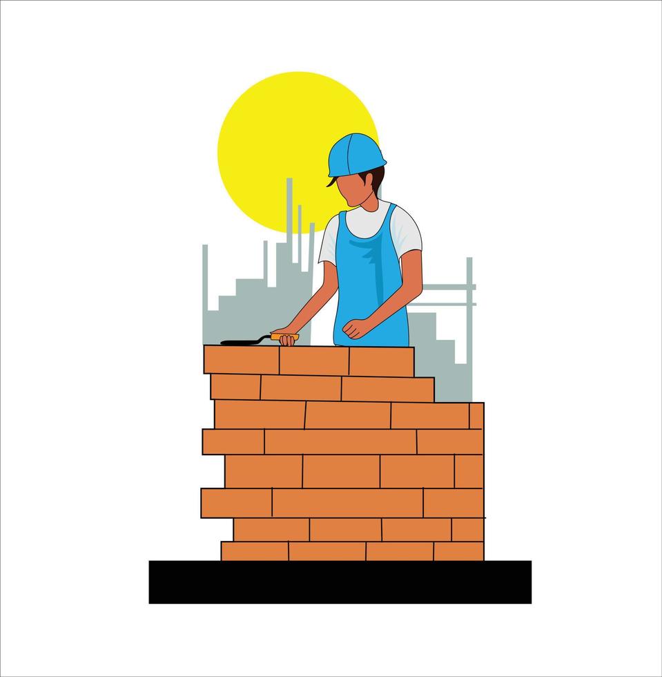 Ilustración de vector de trabajador de construcción sobre fondo blanco