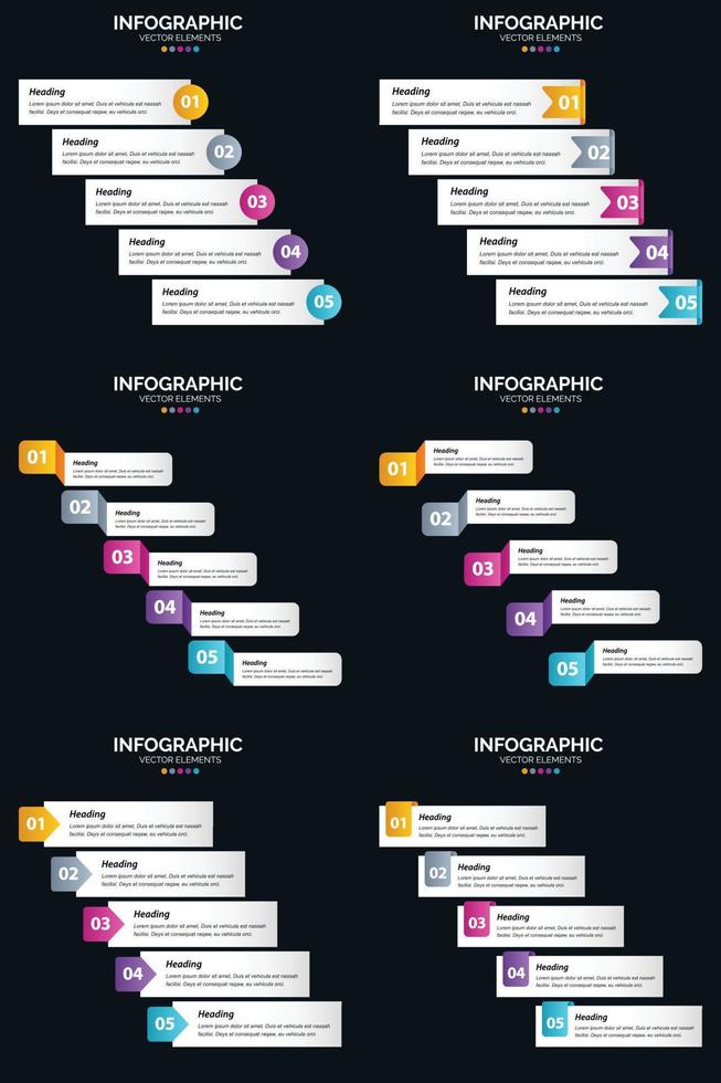 Vector 6 Infographics Pack Presentation slide template 5 Steps cycle diagrams and timelines