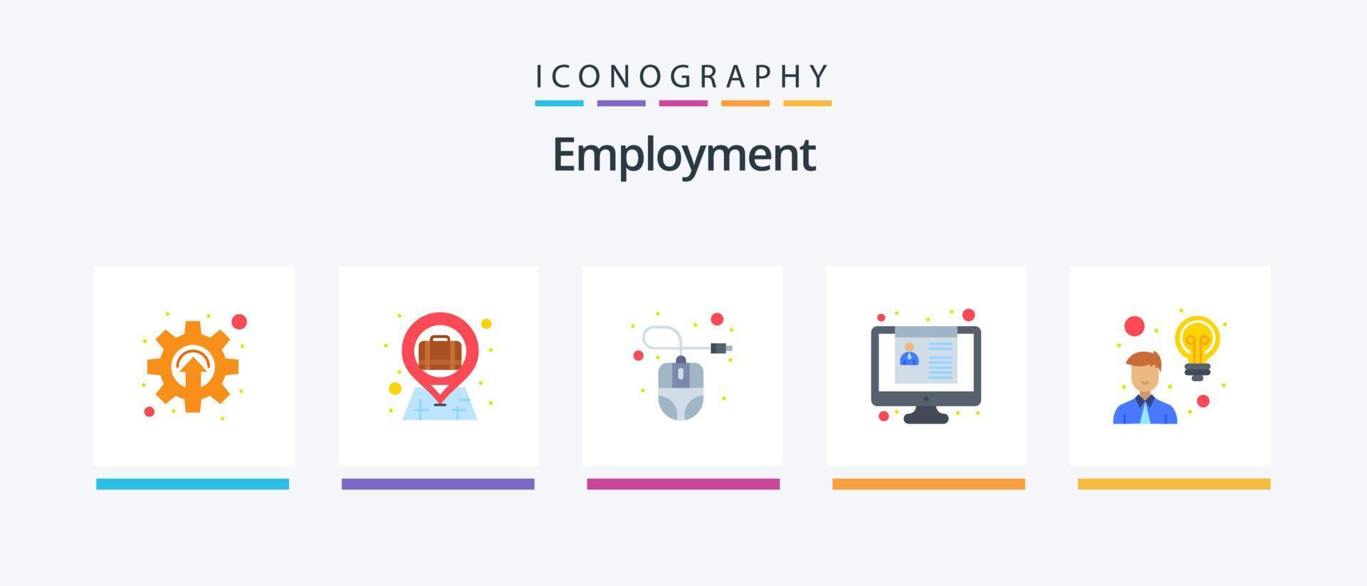 paquete de iconos de 5 planos de empleo que incluye empleado. reanudar. computadora. aplicacion de trabajo. CV. diseño de iconos creativos vector