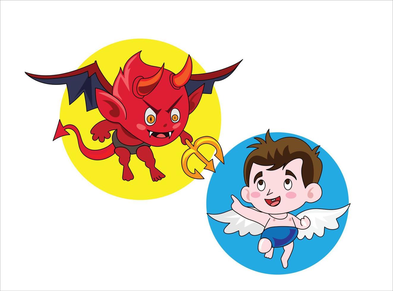 Ilustración de vector de dibujos animados de pequeño diablo y ángel