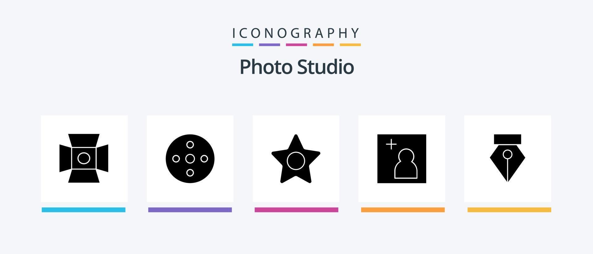 Photo Studio Glyph 5 Icon Pack Including . pen. star. editor. add. Creative Icons Design vector