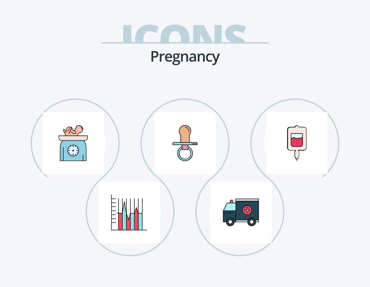 Pregnancy Line Filled Icon Pack 5 Icon Design. baby. packet. checklist. tablet. pill vector