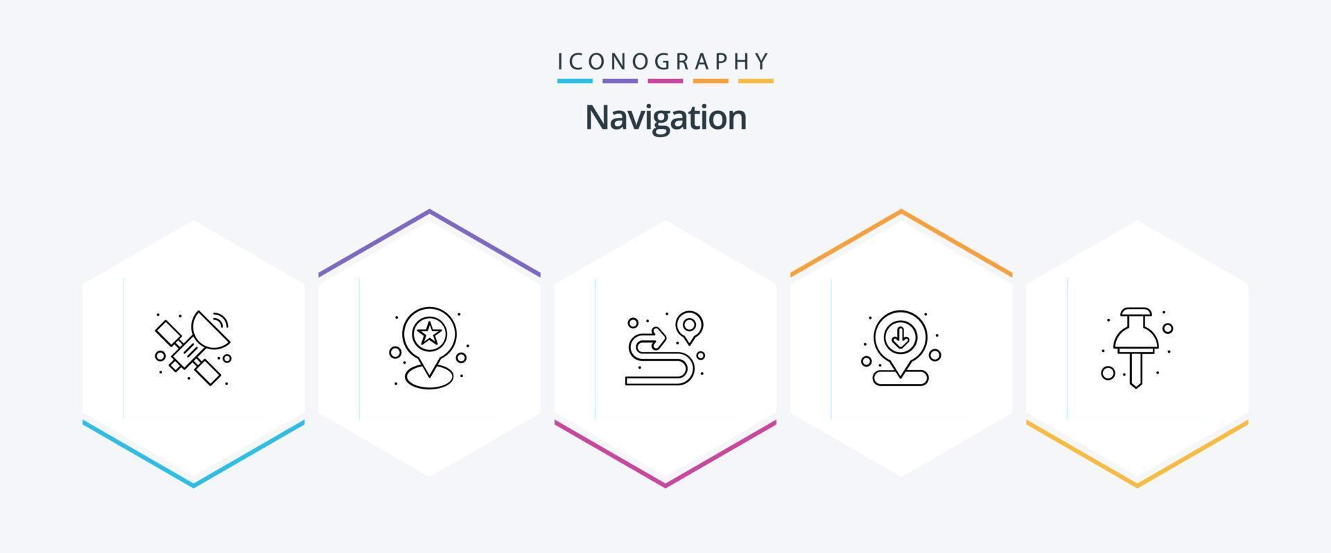 Navigation 25 Line icon pack including . map. route. location. interface vector