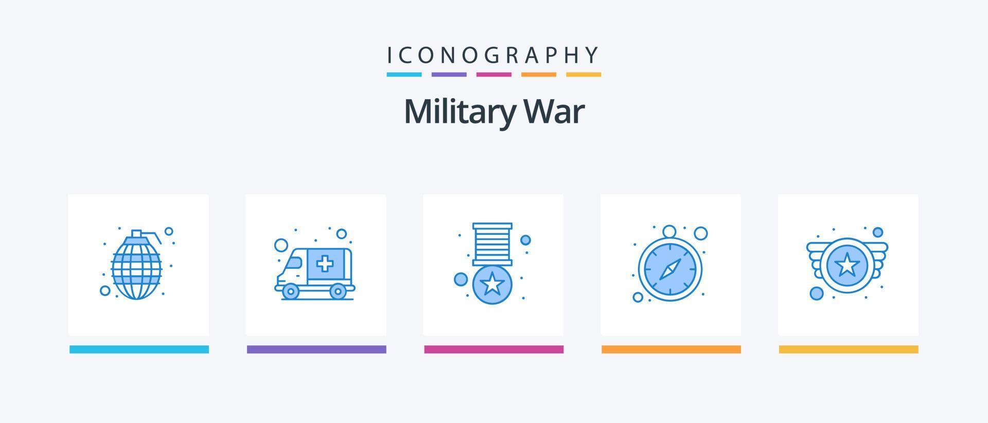 Military War Blue 5 Icon Pack Including badge. gps navigation. army. time optimization. military. Creative Icons Design vector