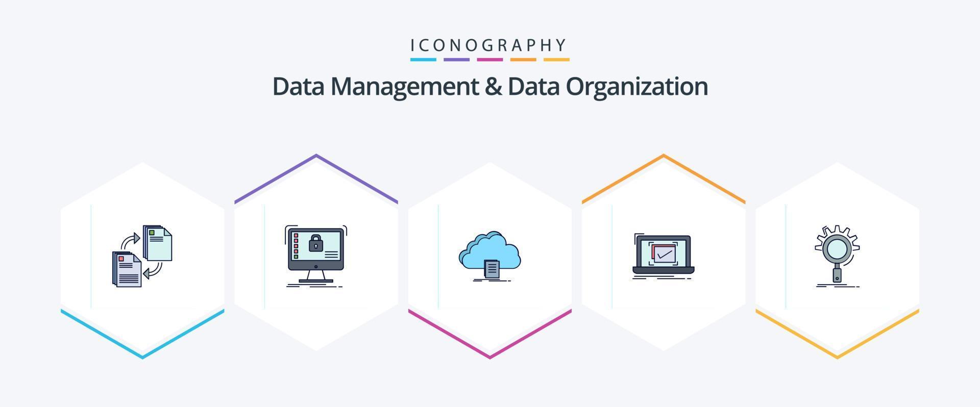 Data Management And Data Organization 25 FilledLine icon pack including checklist. system. system. download. document vector