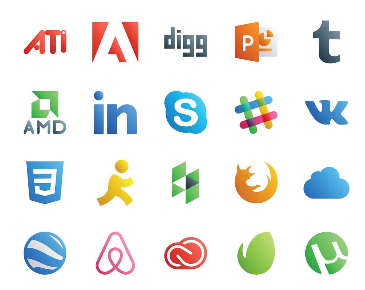 Paquete de 20 íconos de redes sociales que incluye icloud firefox chat houzz css vector