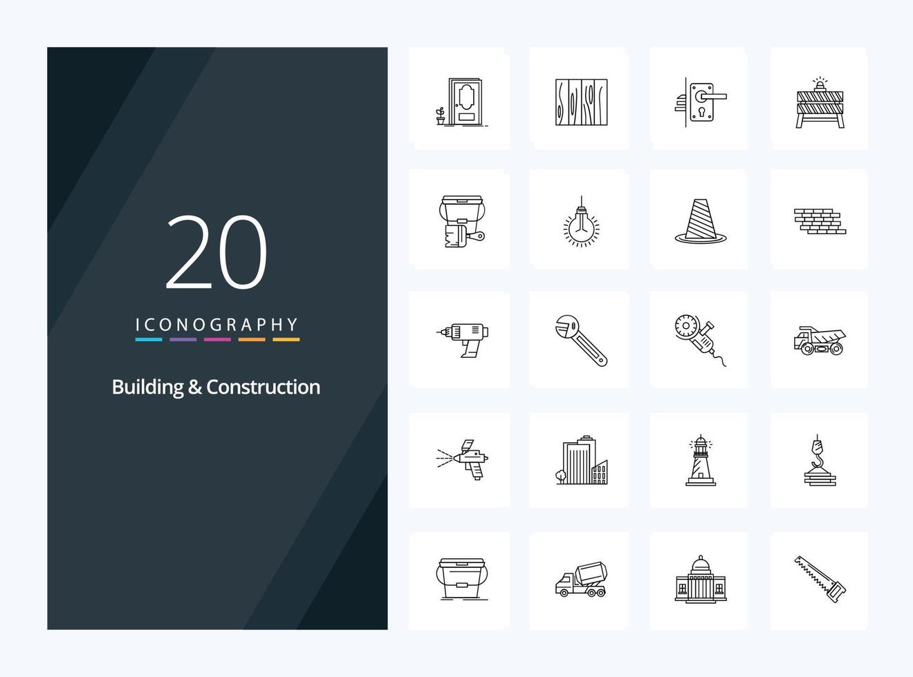 20 Building And Construction Outline icon for presentation vector