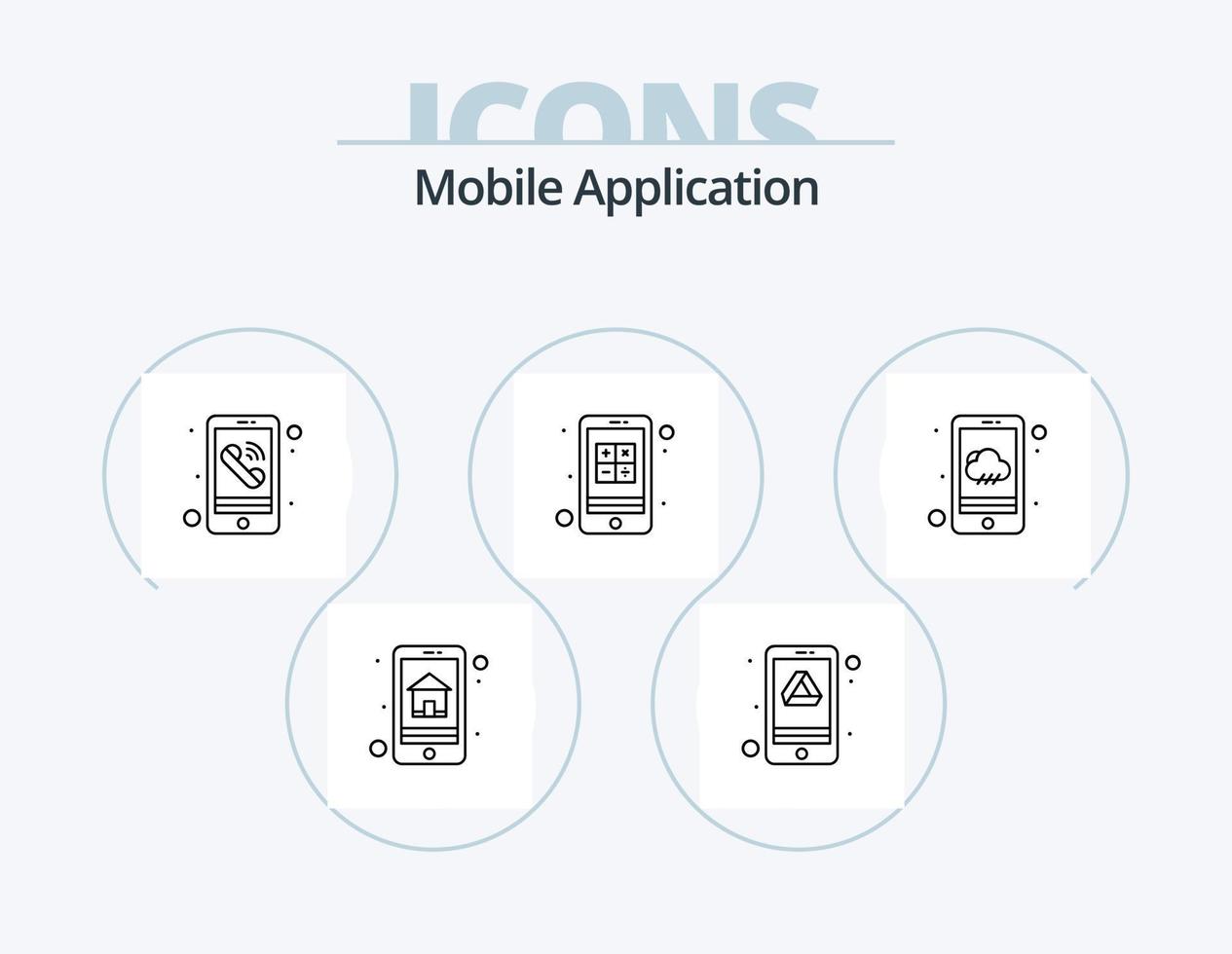 Mobile Application Line Icon Pack 5 Icon Design. goal. interaction. app. culculater. app vector