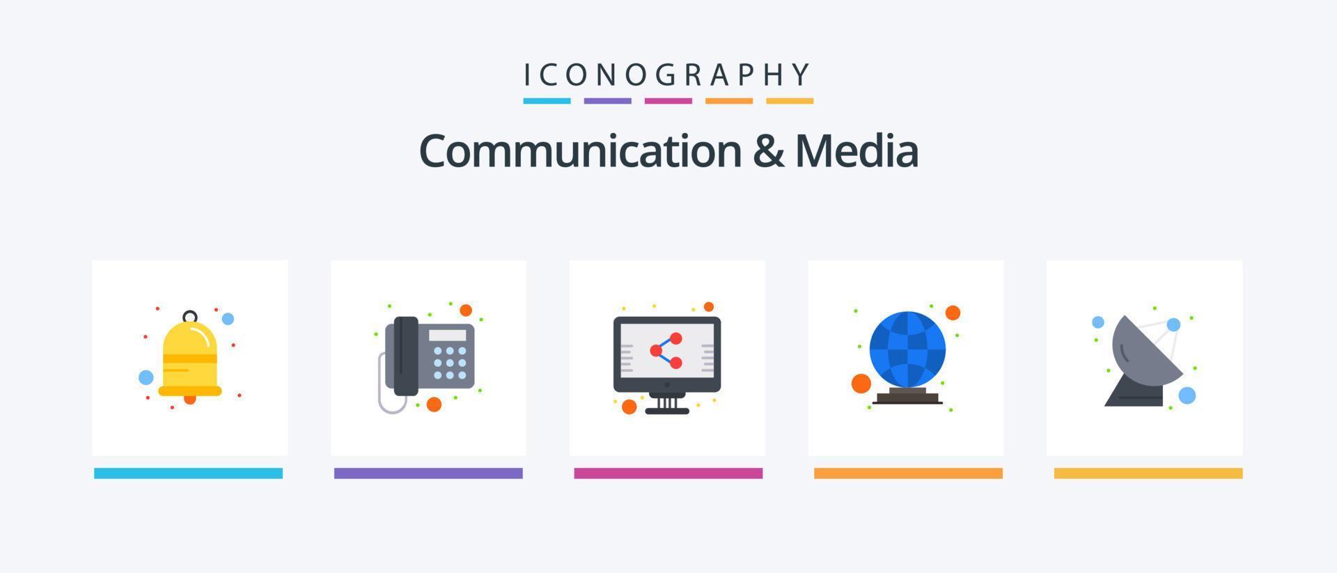 Communication And Media Flat 5 Icon Pack Including science. satellite. file. people. global. Creative Icons Design vector