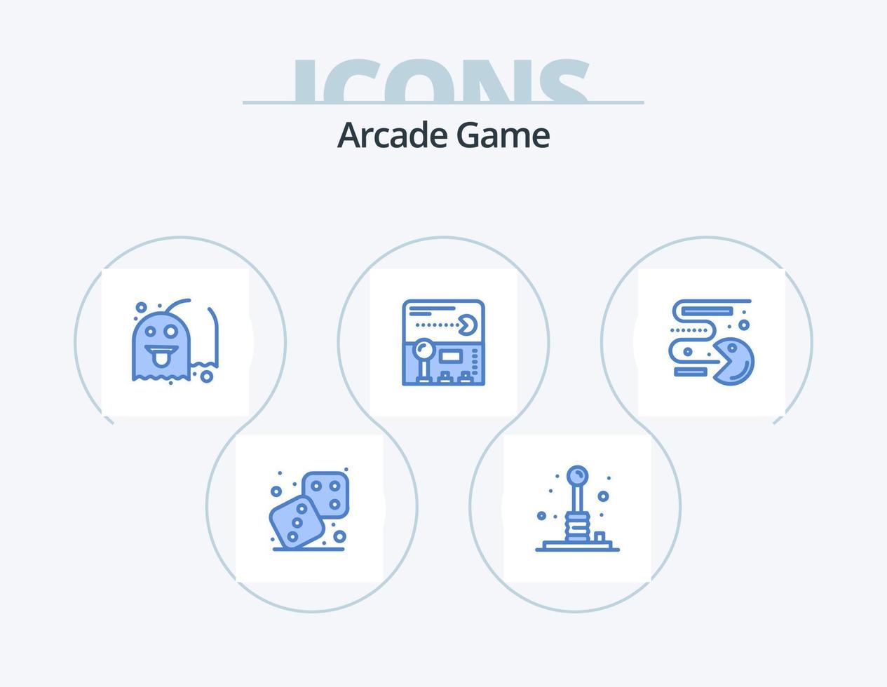 diseño de iconos del paquete de iconos azul arcade 5. competencia. divertido. recreación. pac-man divertido vector