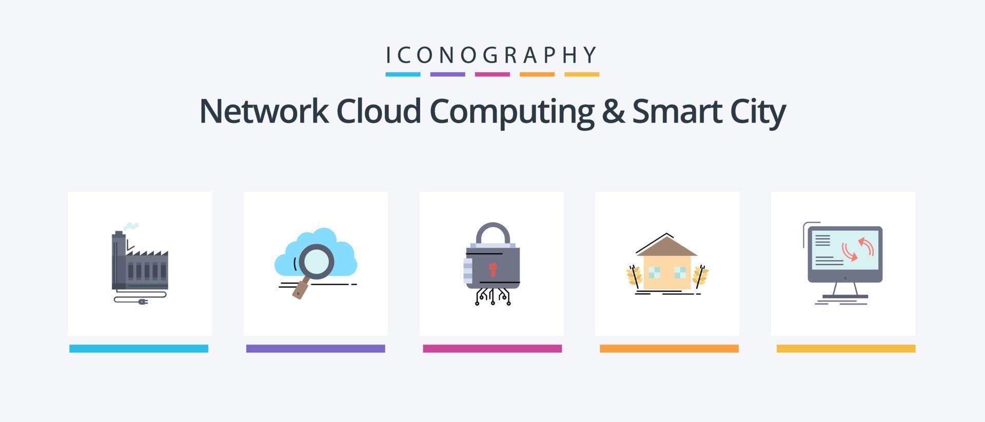 Network Cloud Computing And Smart City Flat 5 Icon Pack Including . protection. storage. lock. security. Creative Icons Design vector