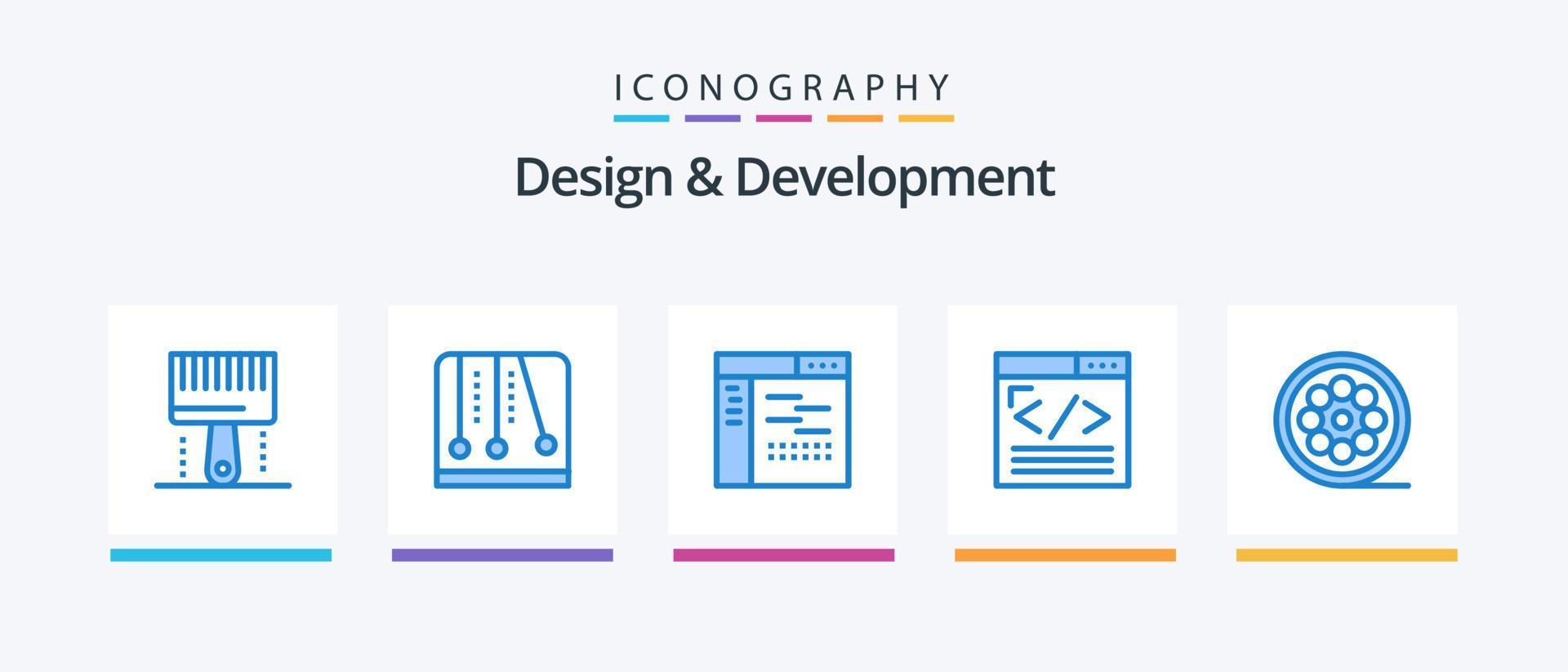 Design and Development Blue 5 Icon Pack Including web design. coding. video game. browser. page. Creative Icons Design vector