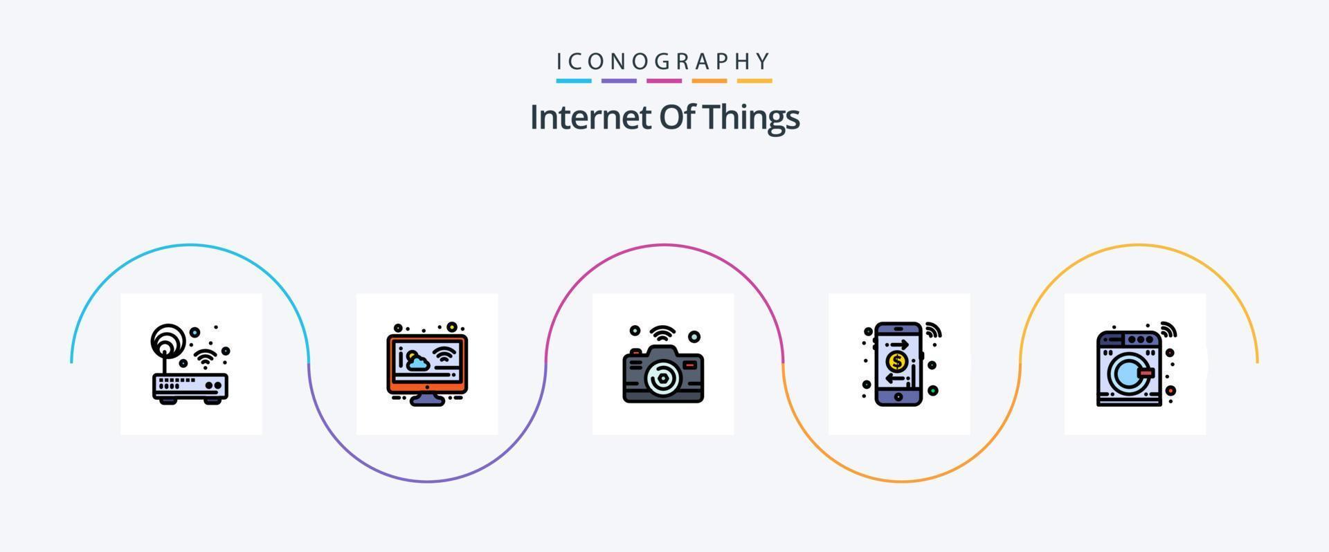 Internet Of Things Line Filled Flat 5 Icon Pack Including control. online. weather. arrow. internet of things vector