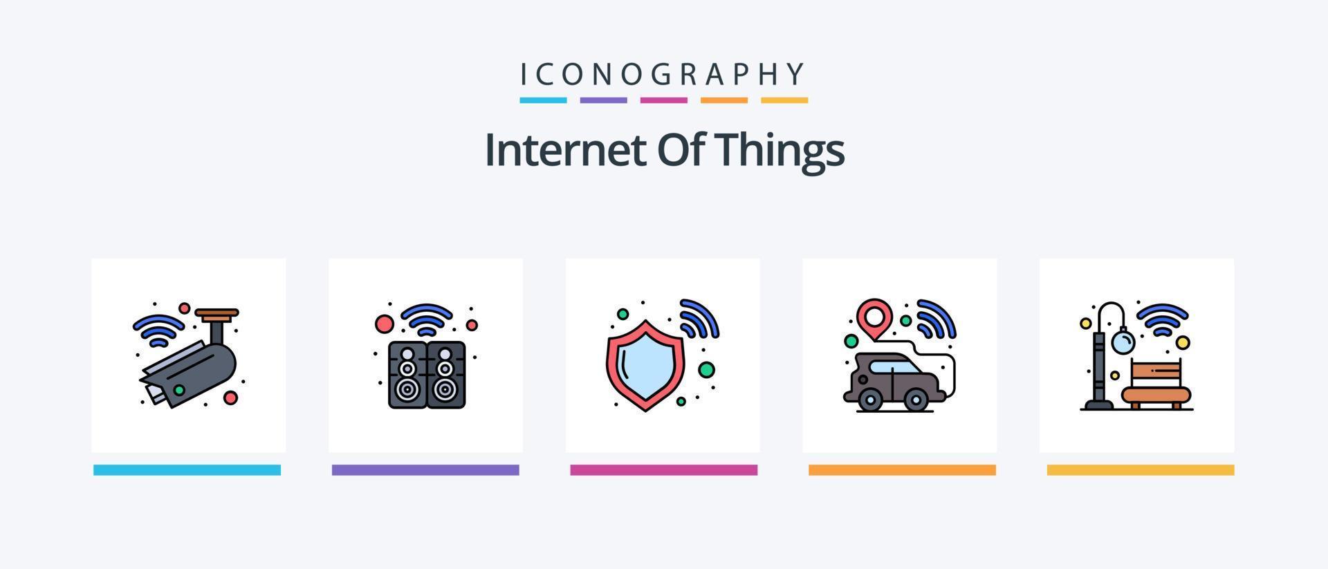 Internet Of Things Line Filled 5 Icon Pack Including signal. vehicle. audio. smart car. gps location. Creative Icons Design vector