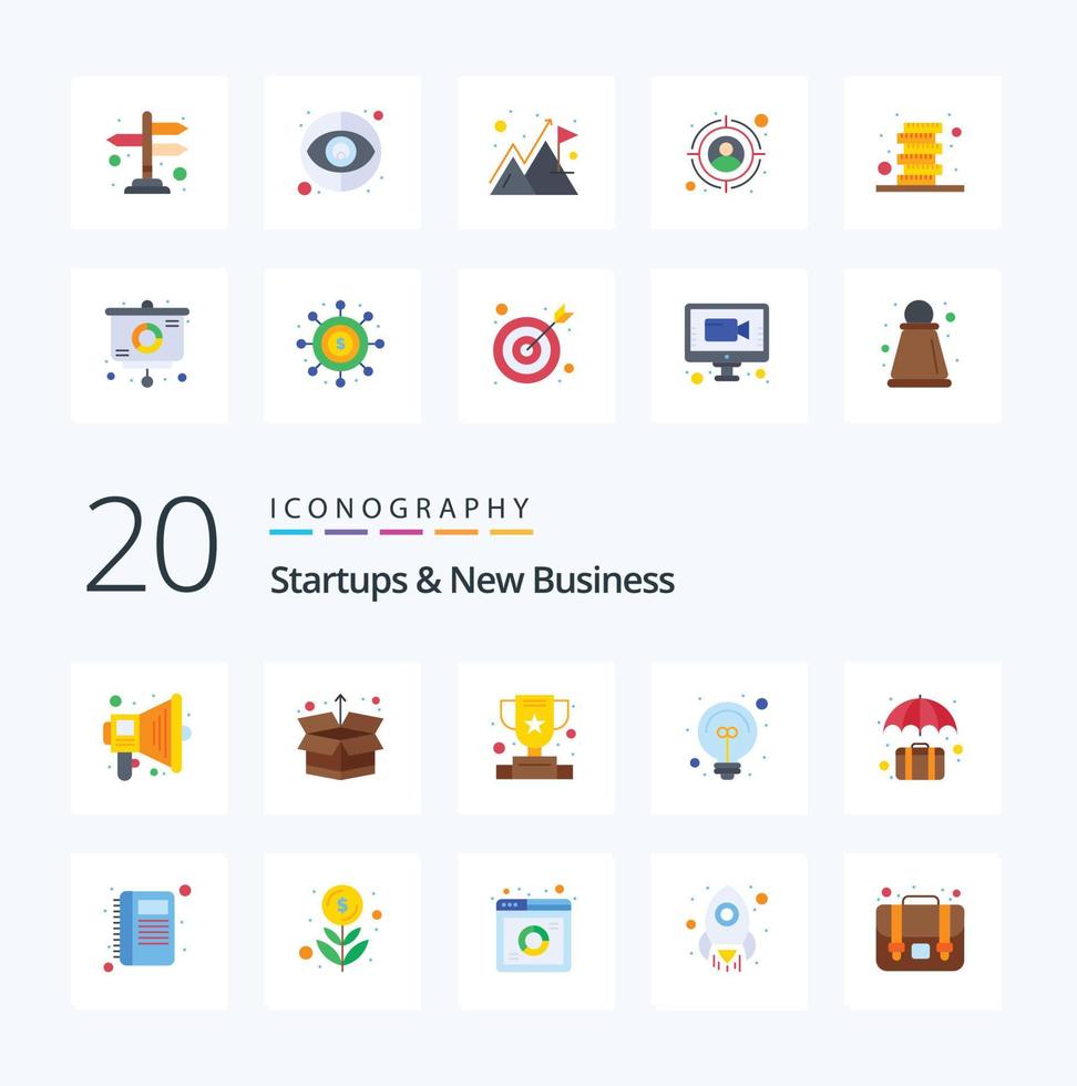 20 Startups And New Business Flat Color icon Pack like office case winner briefcase light vector