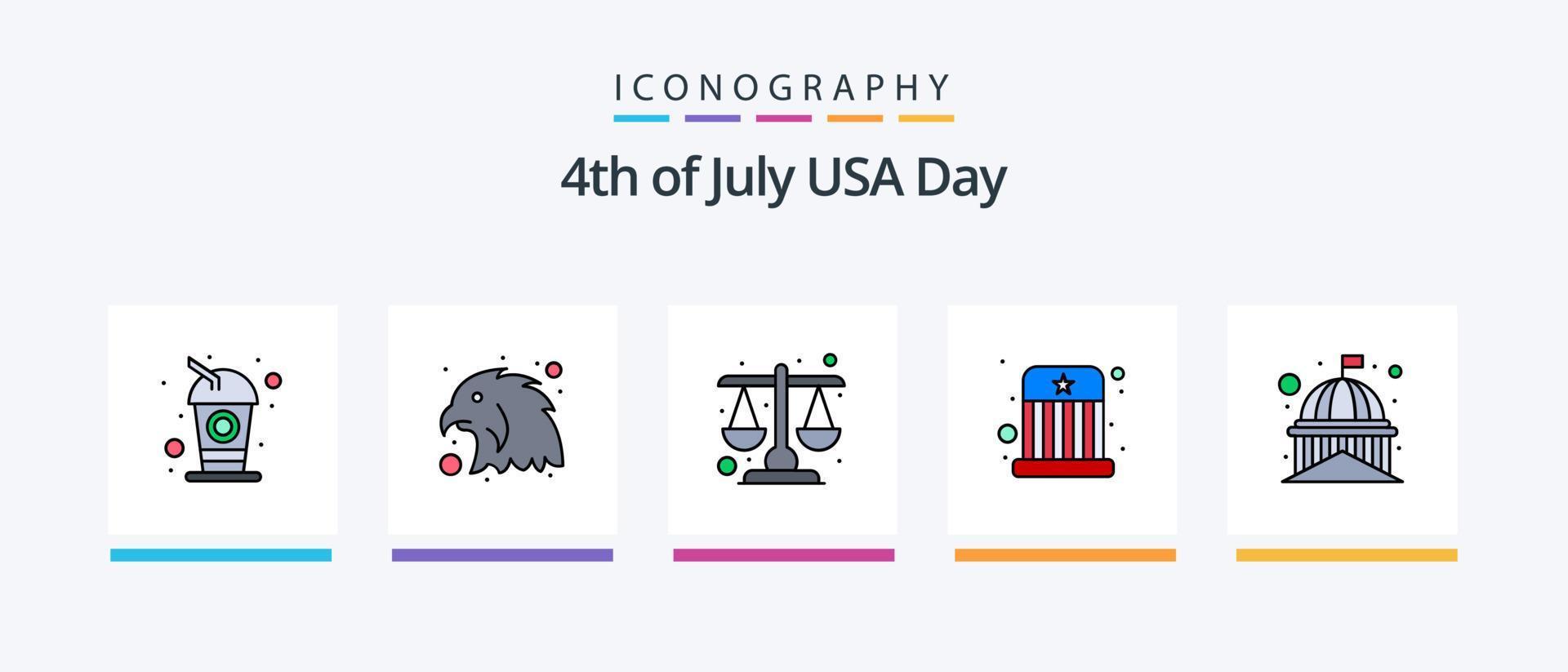 Usa Line Filled 5 Icon Pack Including flag. flag. court. badge. american. Creative Icons Design vector