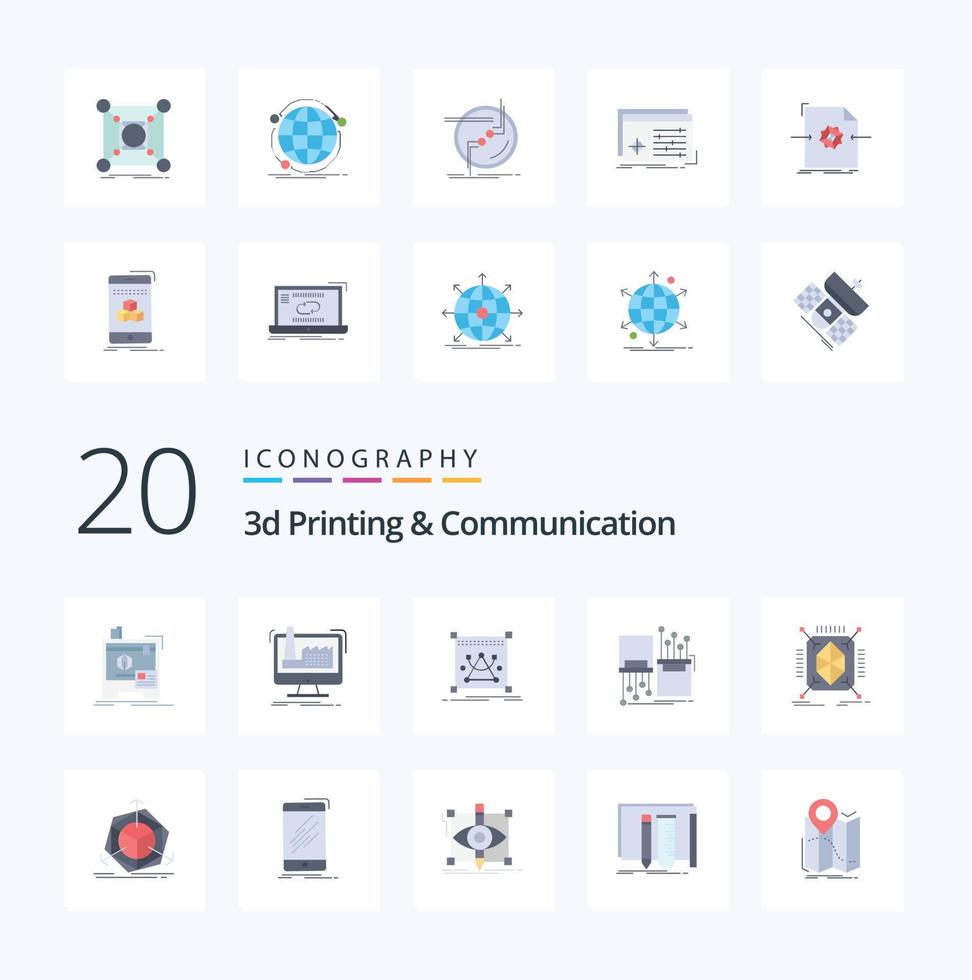 20 3d Printing And Communication Flat Color icon Pack like electronic digital production resize editing vector