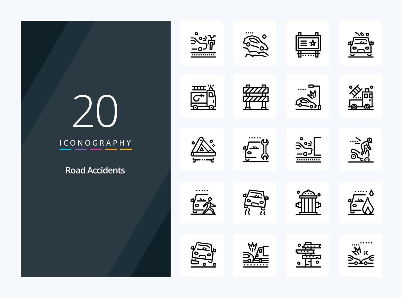 20 Road Accidents Outline icon for presentation vector