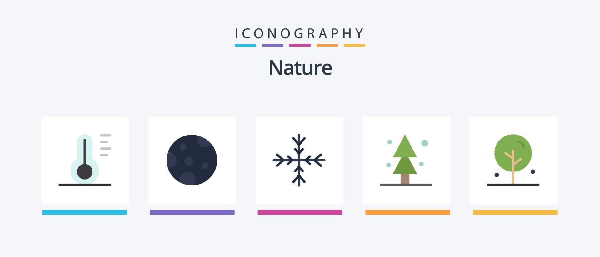 Nature Flat 5 Icon Pack Including nature. flower. snowflake. blooming. spruce. Creative Icons Design vector