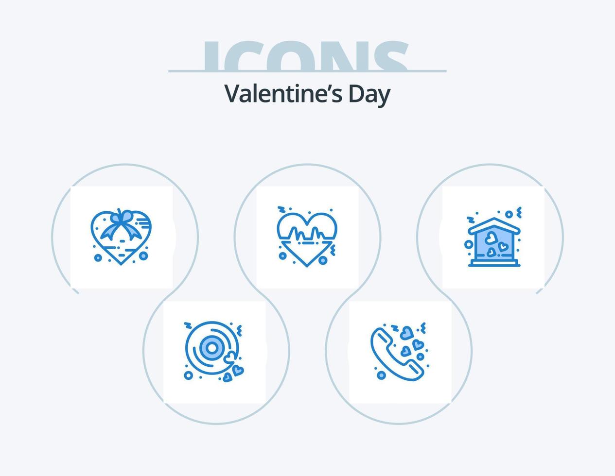 día de san valentín icono azul paquete 5 diseño de iconos. hogar. línea. corazón. corazón. presente vector