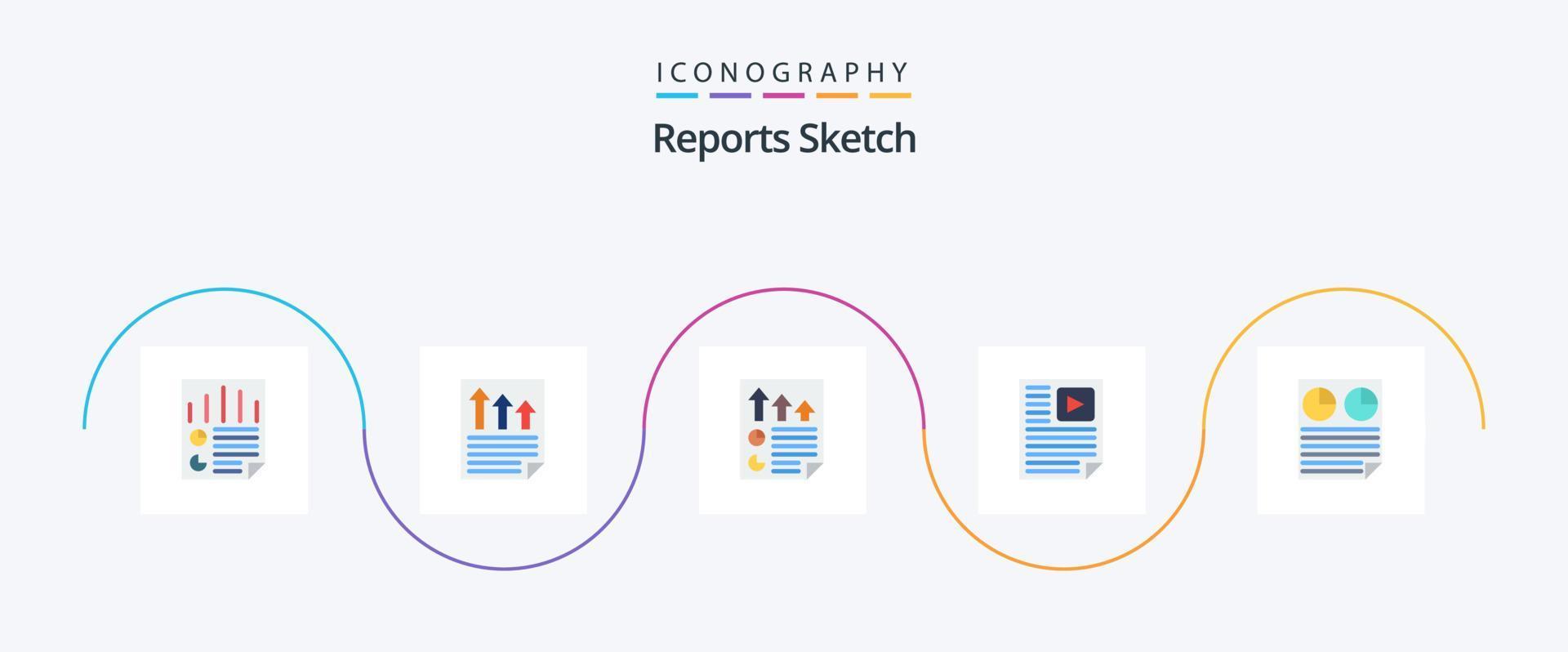 Reports Sketch Flat 5 Icon Pack Including page. data. page. video. paper vector