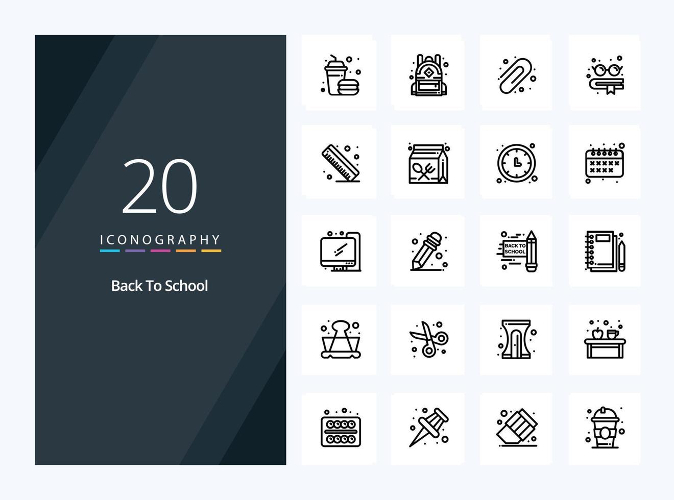 20 Back To School Outline icon for presentation vector