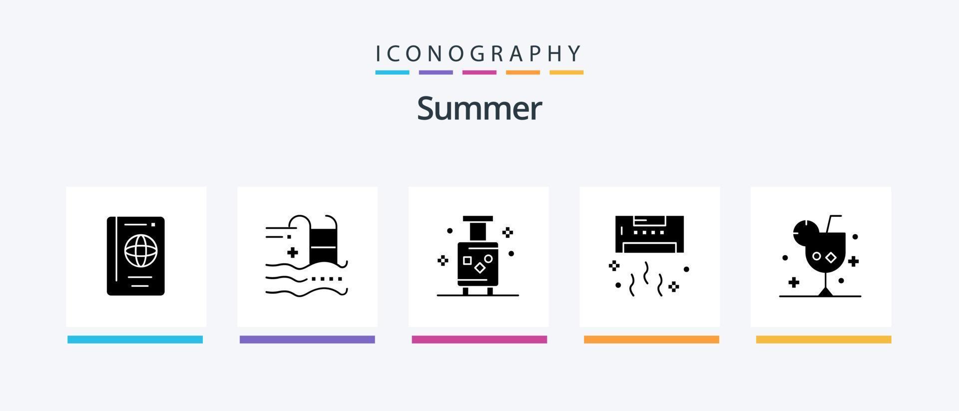 Summer Glyph 5 Icon Pack Including cool. air. swimming. travel. suitcase. Creative Icons Design vector