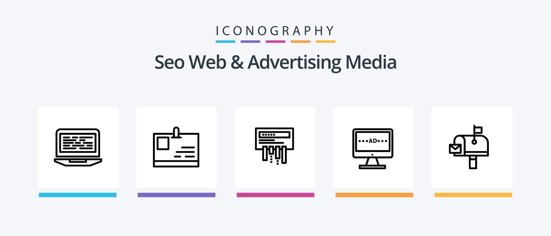 Seo Web And Advertising Media Line 5 Icon Pack Including phone book. paper. files. news paper. capacitors. Creative Icons Design vector