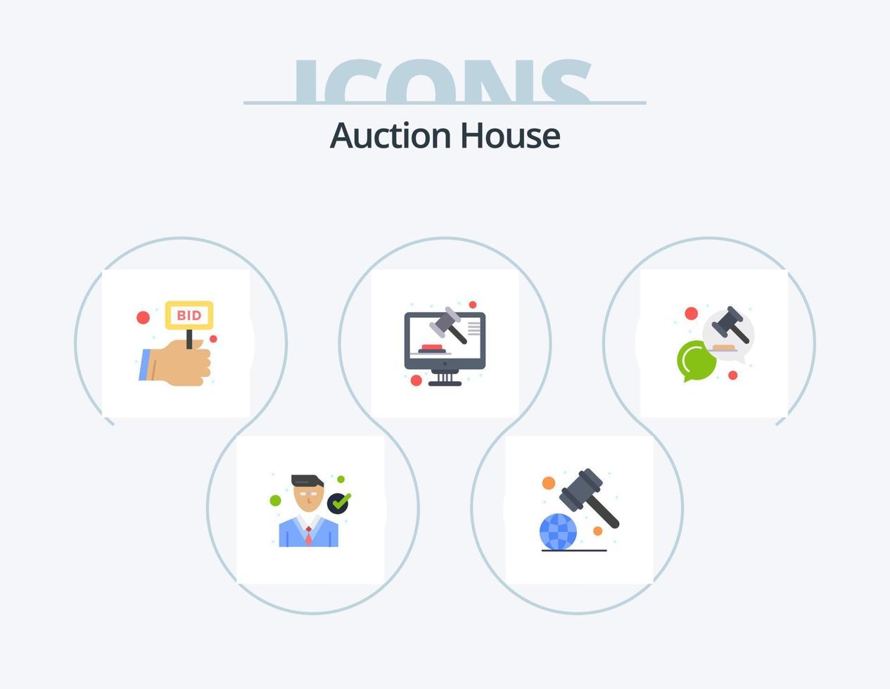 Auction Flat Icon Pack 5 Icon Design. chat. law. rules global. justice. hand vector