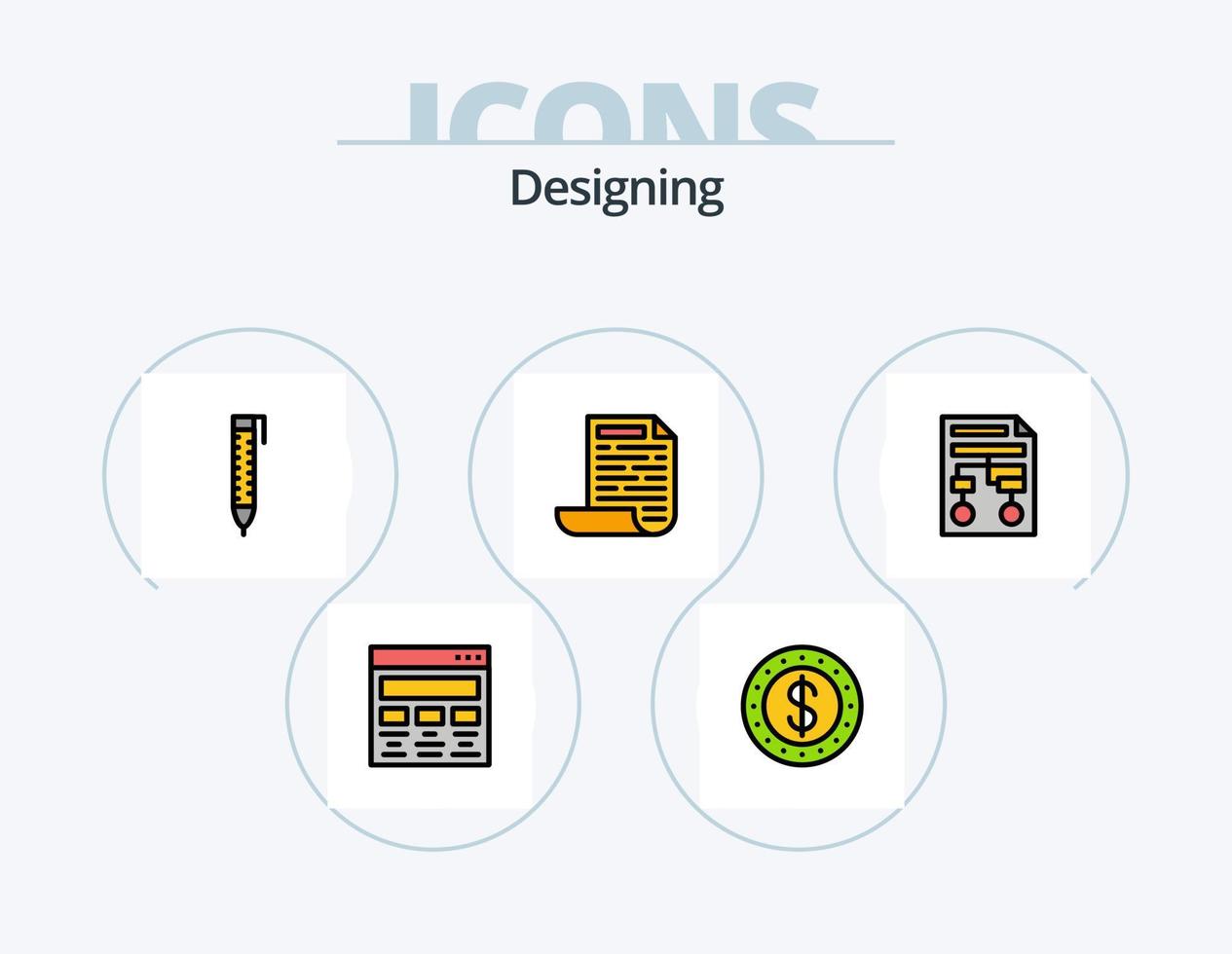 Designing Line Filled Icon Pack 5 Icon Design. design. computer. rack. design. pen vector